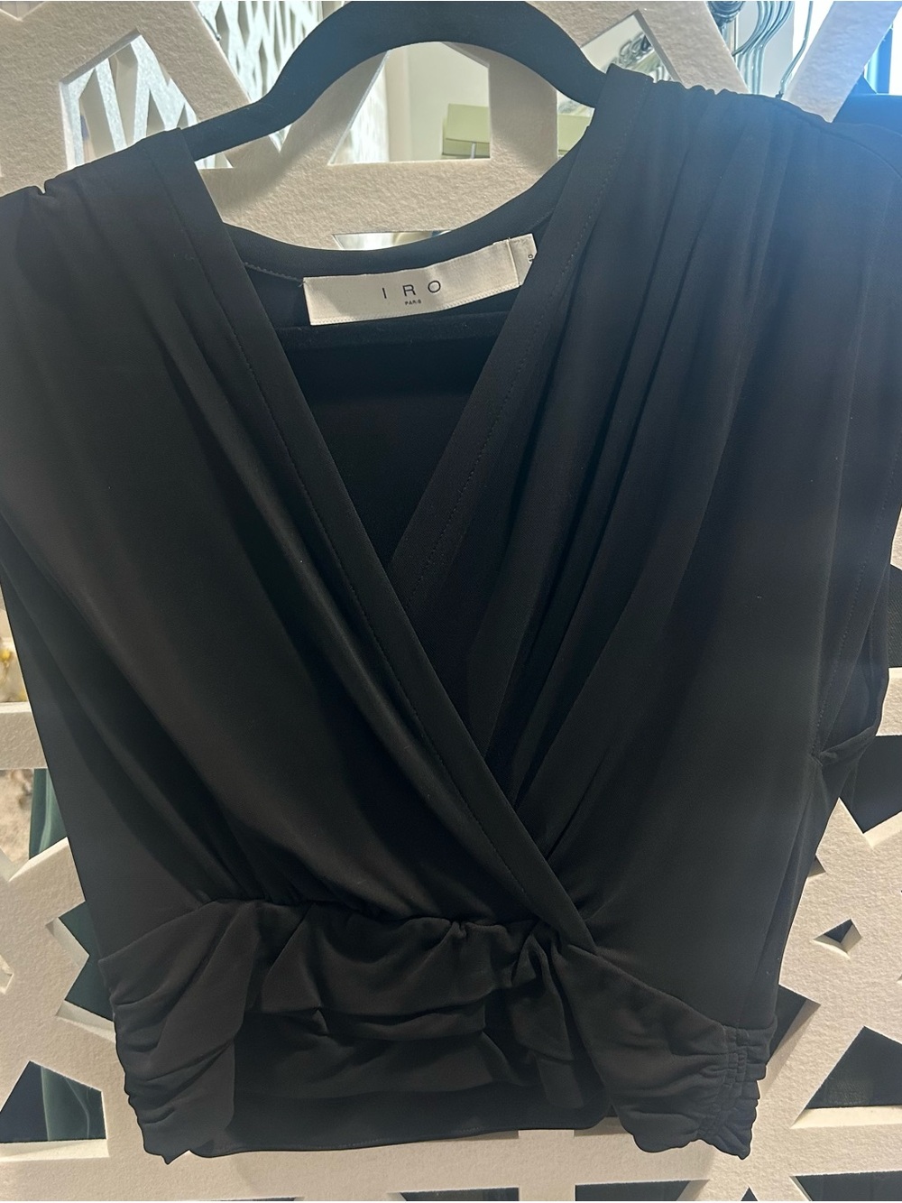IRO Black V-Neck Draped Sleeveless Top